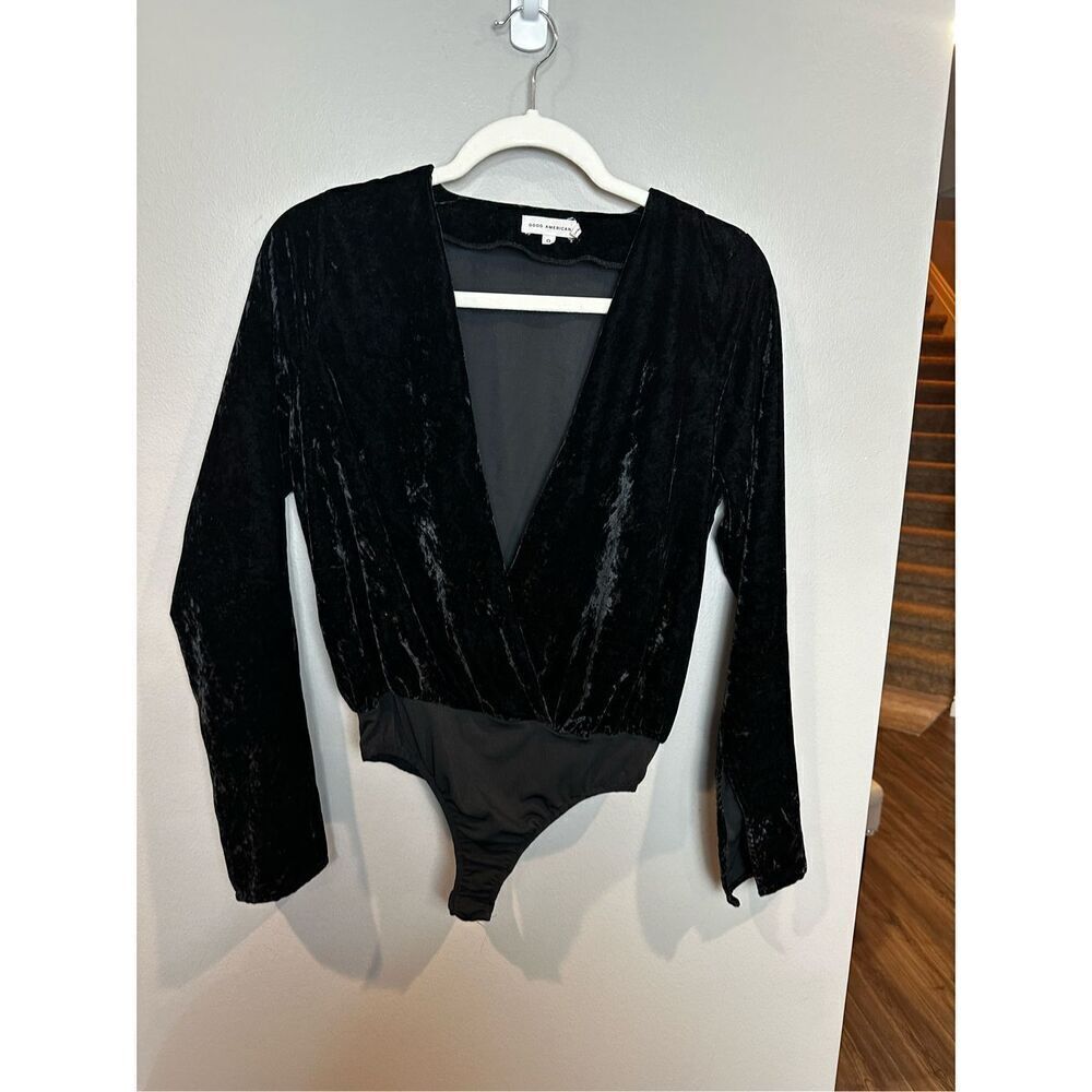 Good American Crushed Velvet Black Bodysuit  XS/0
